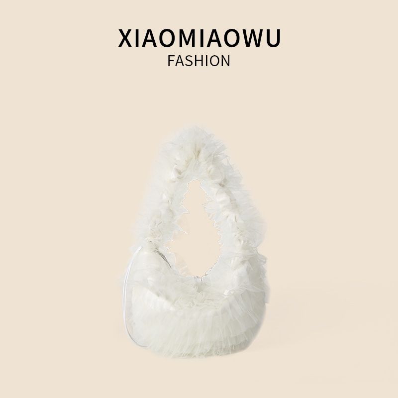 Lotus leaf edge versatile large capacity high-end underarm bag, niche pleated mesh casual fashion new shoulder bag_voghion.com
