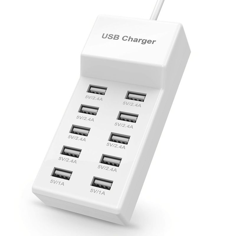 50W 2,4A/1A 10-Port USB Ladestation mit intelligentem Kurzschlussschutz und intelligenter Stromverteilung - Desktop USB Ladestation Hub_voghion.com