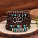 Wood Beaded Multi-layer Retro Flower Peacock Feather Heart-shaped Hand-woven Set Bracelet_voghion.com