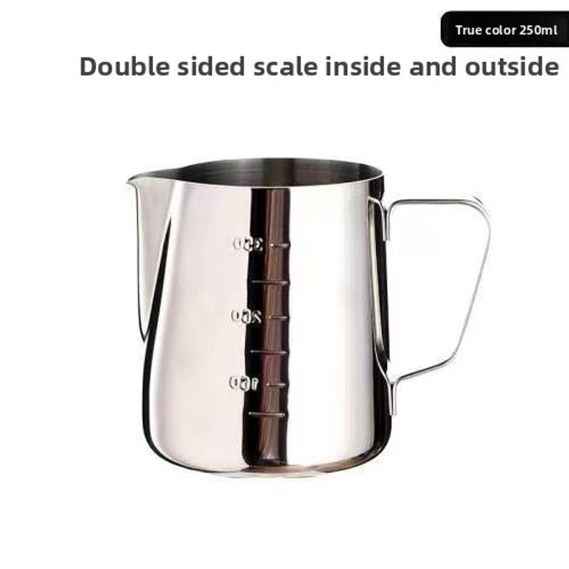 304 Wood Grain Handle Stainless Steel Jug Inner Scale For Coffee, Milk Frothing With Pointed Spout, Thickened Latte Art_voghion.com