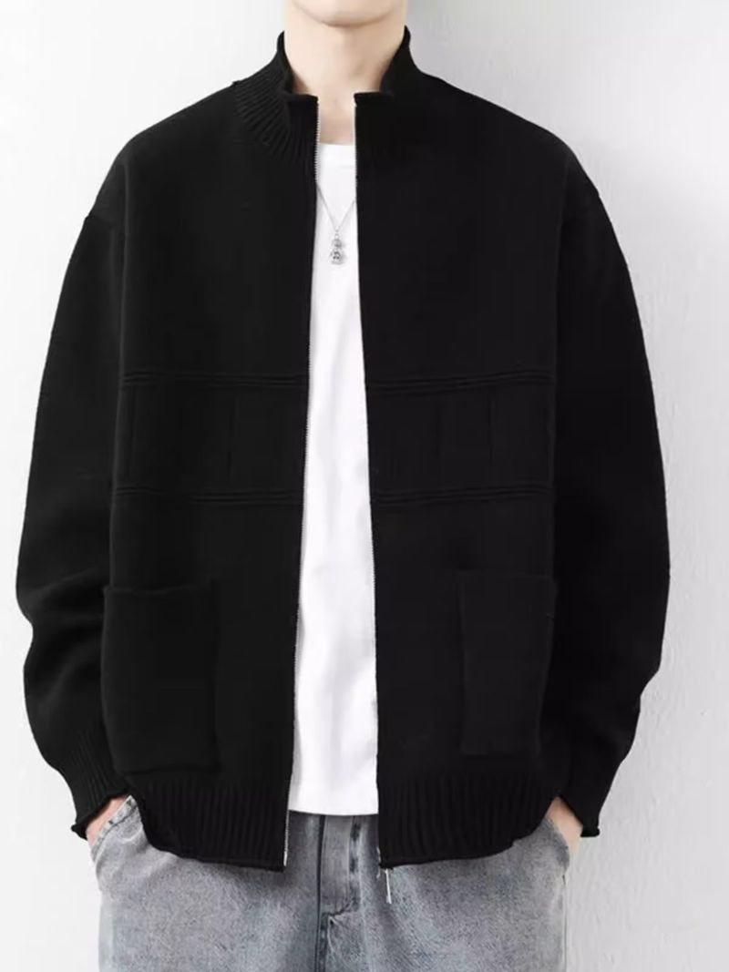 New standing collar knitted cardigan jacket for men's spring and autumn loose casual jacket, men's high-end spring clothing line jacket_voghion.com