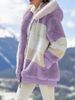 2025 Autumn Winter Warm Plush Patchwork Zipper Pocket Hooded Loose Coat For Women_voghion.com