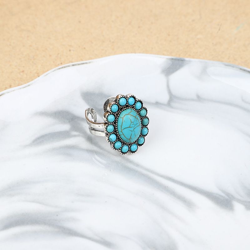 Anello di personalità alla moda in stile etnico occidentale boemo con piuma intagliata in turchese_voghion.com