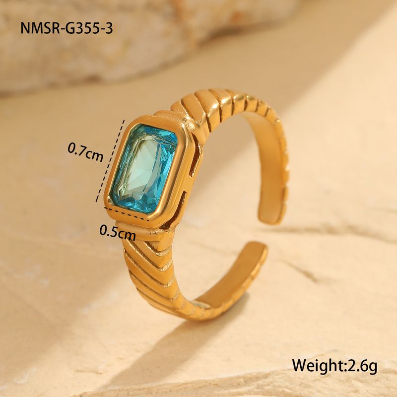 Retro Medieval Style Square Zircon Ring Colored Emerald Stainless Steel Plated 18K Gold Open Ring_voghion.com