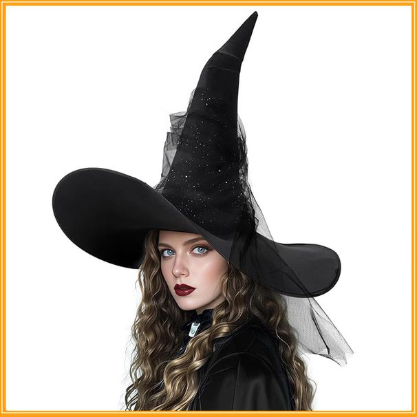 Cappello da mago strega e mago in maglia nera arricciata di Halloween COS_voghion.com