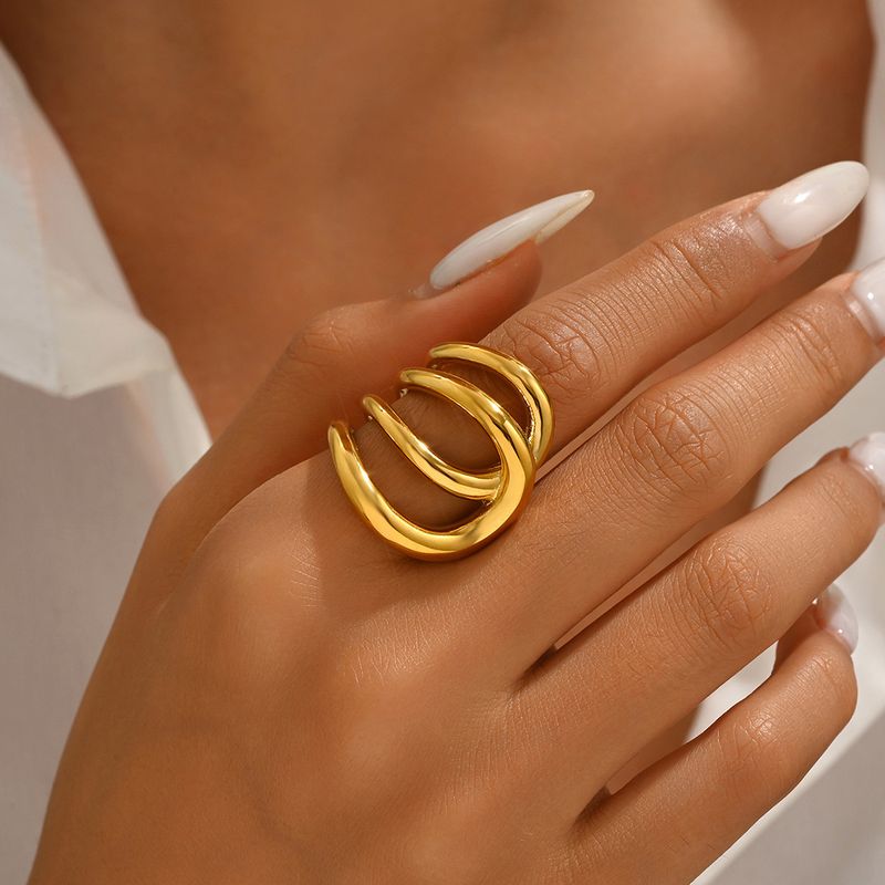 Ins Geometry Light Luxury Style Female Open Adjustable Ring, niche and high-end, multi-layer winding design, plain ring_voghion.com