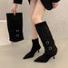 2025 Autumn Winter New Korean Style Pointed Toe Chunky Heel Short For Women Slim Elastic Sock Versatile Flat Fashion_voghion.com