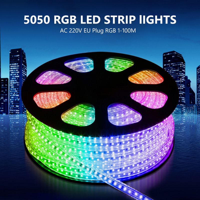 RGB SMD 5050 220 V LED-Streifen, flexibles Licht, 60 LEDs/m, hohe Helligkeit, wasserdicht, für den Außenbereich, 1 m/2 m/3 m/5 m/6 m/8 m/10 m/15 m_voghion.com