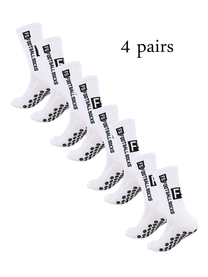 4 Pairs Of New FS Mid Tube Glued Football Socks For Sports Training And Competition, Non Slip And Breathable Socks_voghion.com