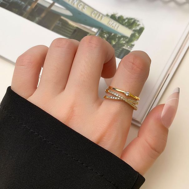 Geometric Open Ring – European & American Style Copper Design With Micro Zircon Inlay, Color-Preserving Electroplated Fashion Jewelry_voghion.com