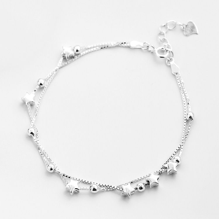 Bracciale in argento Sterling Star a doppio strato per donna, stile coreano_voghion.com