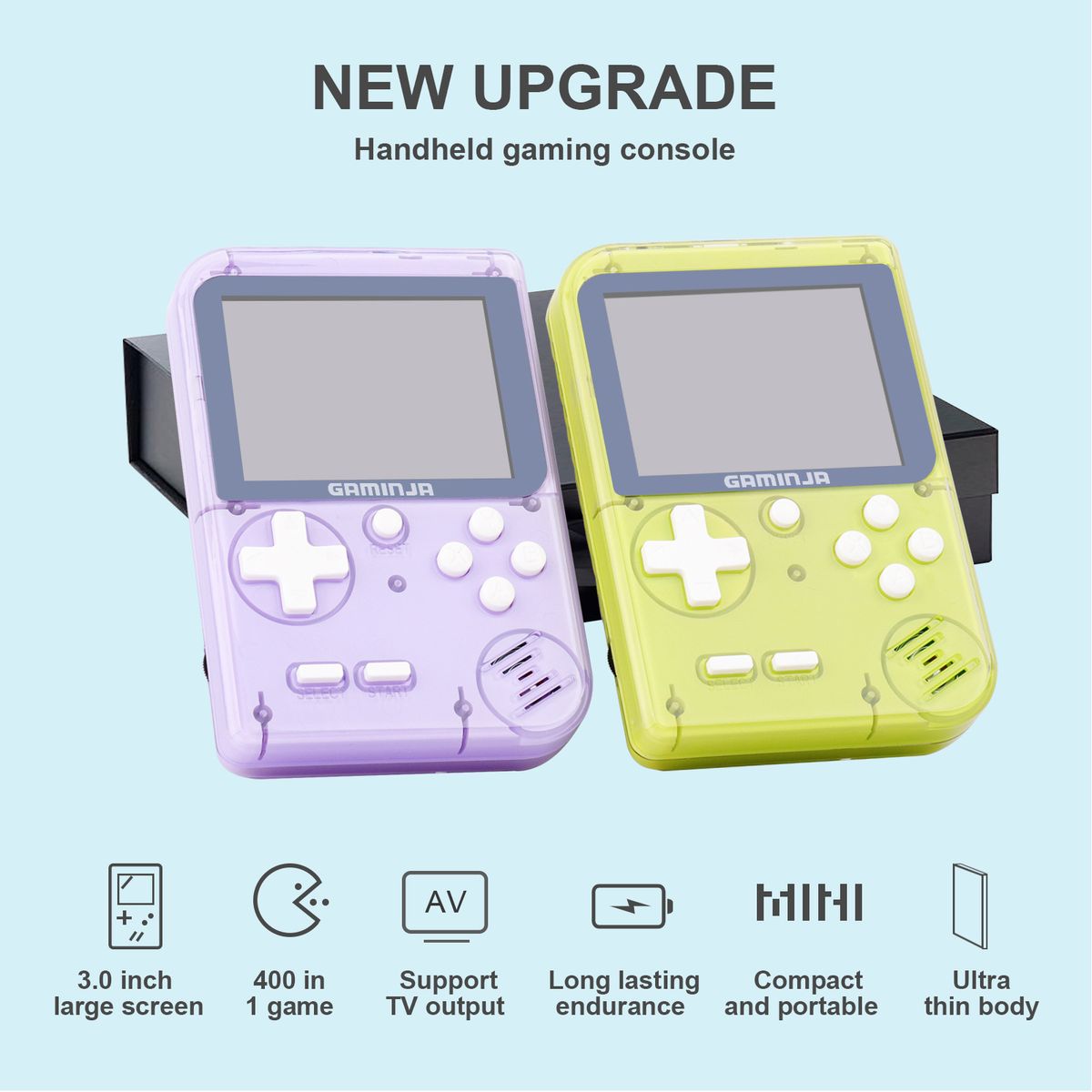 Console de jeu rétro classique GAMINJA GC26 - Mini console de jeu portable avec jeux 8 bits, double joystick et prise casque, cadeau idéal_voghion.com