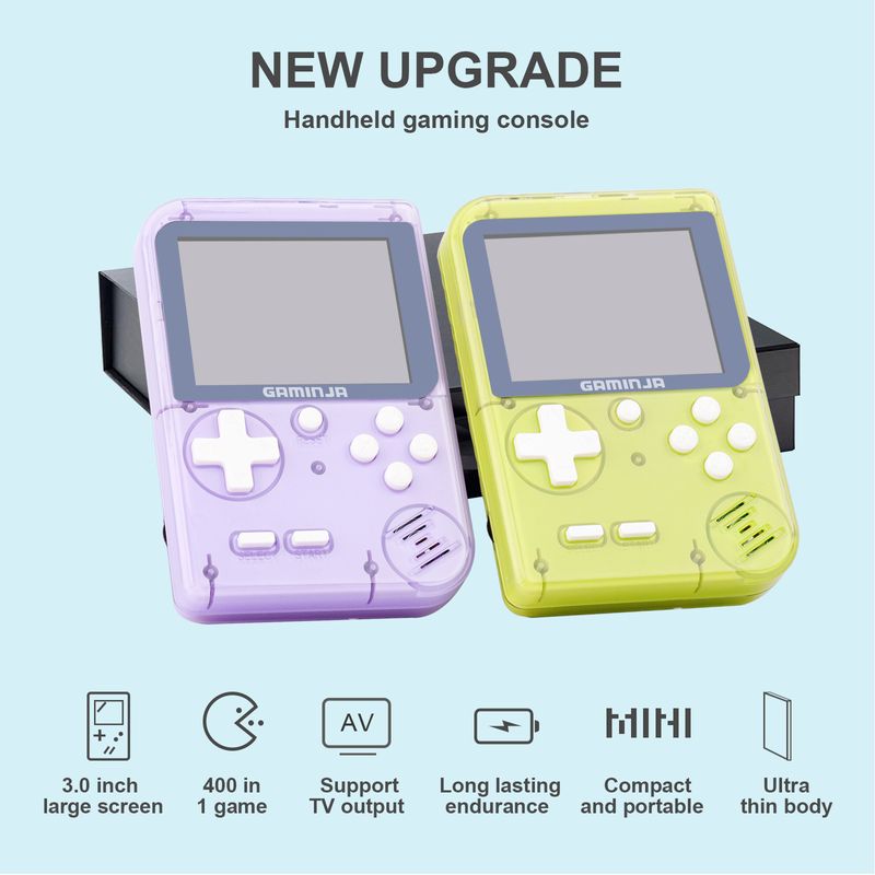 Console di gioco retrò classica GAMINJA GC26 - Mini dispositivo di gioco portatile con giochi a 8 bit, doppio joystick e jack per cuffie, regalo perfetto_voghion.com