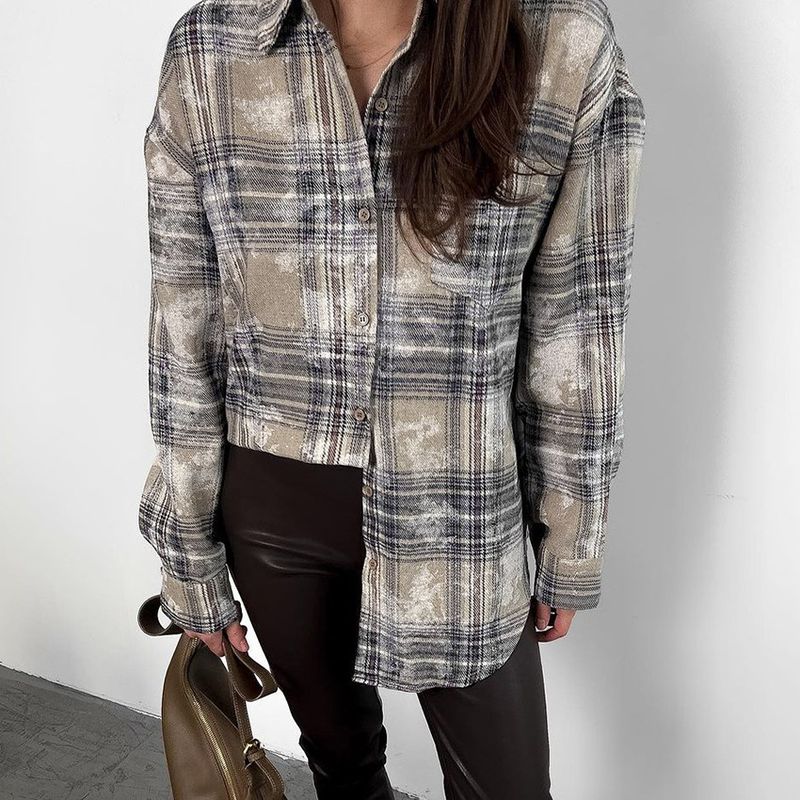 Camicia a quadri con senso del design a maniche lunghe, moda femminile_voghion.com