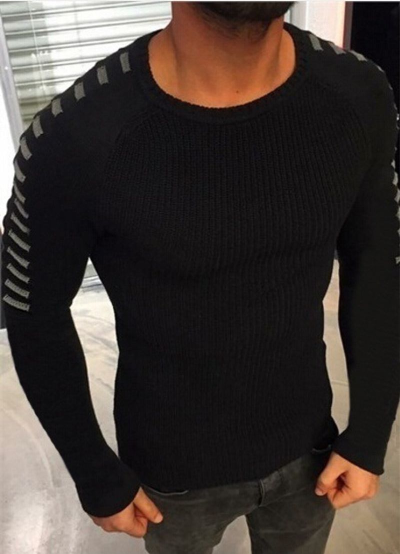 Men's sweater Autumn and winter slim long-sleeved crew neck knitted top plus size men's wear_voghion.com