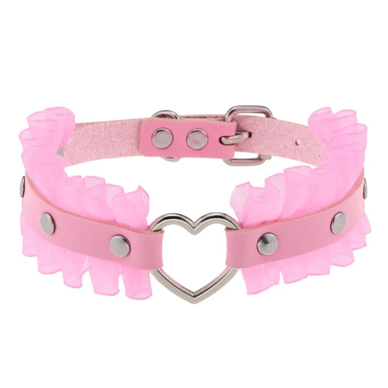 Mascherina per occhi e collare a forma di cuore in pelle da donna_voghion.com