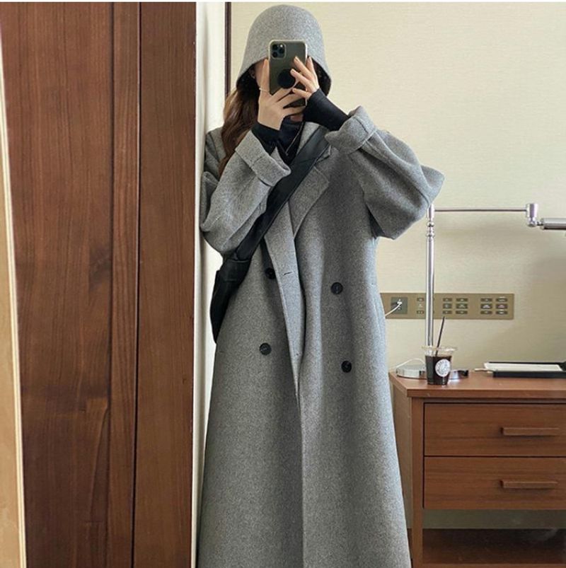Korean Hepburn Style Gray Double-sided For Women In Autumn Winter 2025, Medium To Long Length, Small Height And Tall_voghion.com