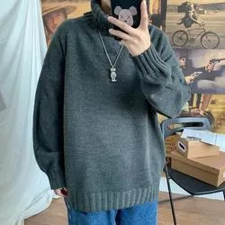 Men's Clothing Sweater Autumn And Winter High Collar Half High Collar New Slim Fit Plus Velvet Thick Warm Inner Wear Knitted Base Wool Sweater_voghion.com