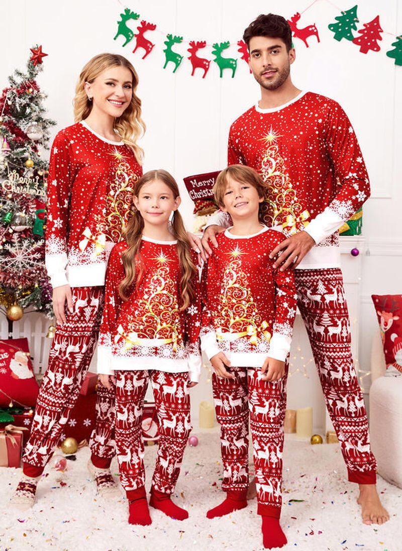 Conjunto de Outono de Natal Família de Três e Quatro Pais Roupas Infantis Algodão Puro Moda Solta Loungewear_voghion.com