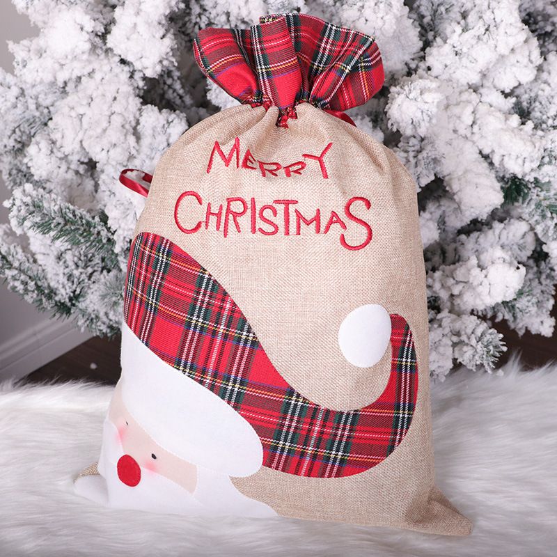 Sac cadeau en lin de Noël avec cordon de serrage et ruban pour décoration de Noël_voghion.com