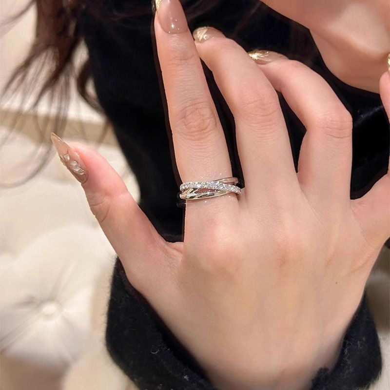 Three Cross Stacking Rings For Women Simple Minimalist Style Ins Personality Twisted Zircon Geometric Open Ring_voghion.com
