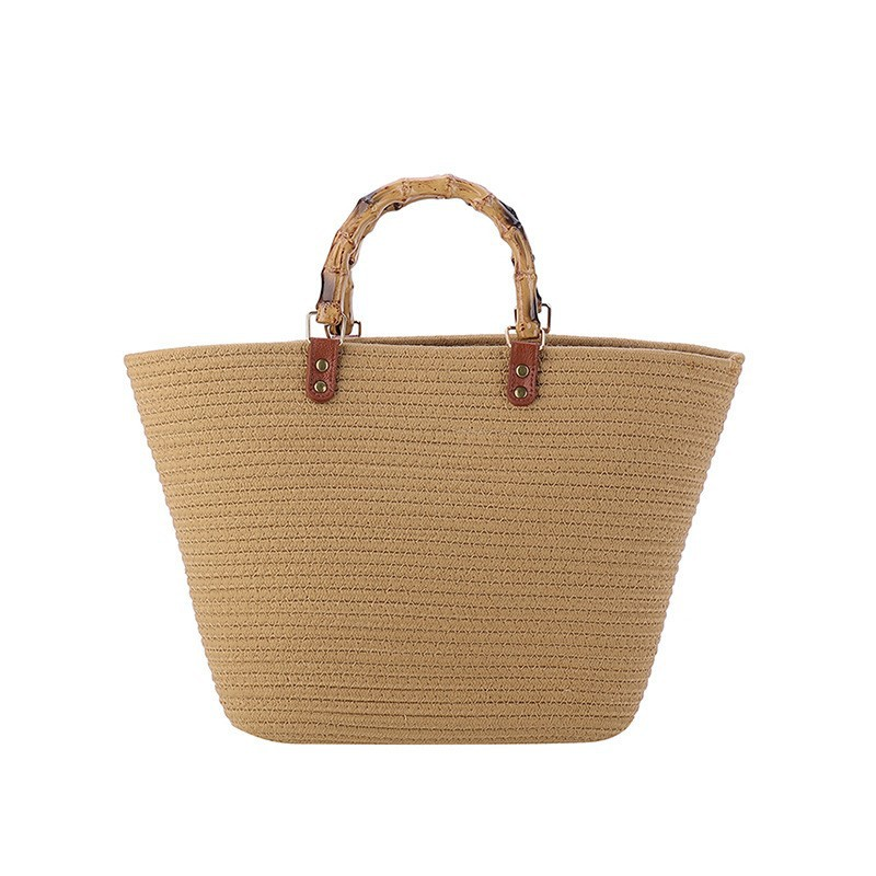Temperament a gewieft Fraen 2024 Nei Moud Tote Spliced ​​One Shoulder Grouss Kapazitéit Bambus Knuet Handtasche_voghion.com