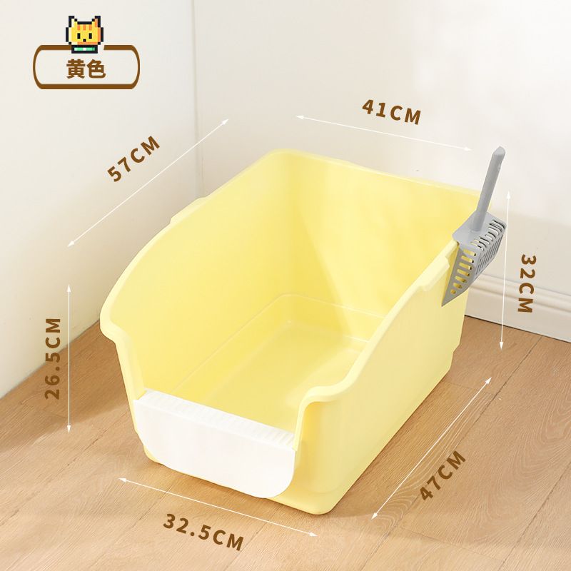 Offener, integrierter Spritzschutz mit hohem Zaun, halbgeschlossene, extra große Katzentoilette_voghion.com