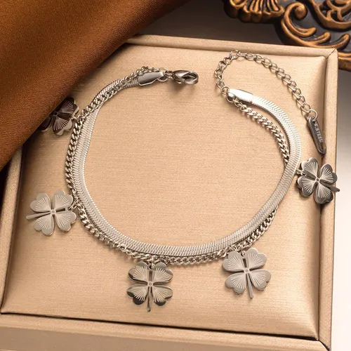 non-fading whole body titanium steel with ins street personality hip-hop five four-leaf clover snake bone double-layer_voghion.com