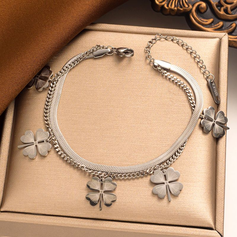 non-fading whole body titanium steel with ins street personality hip-hop five four-leaf clover snake bone double-layer_voghion.com