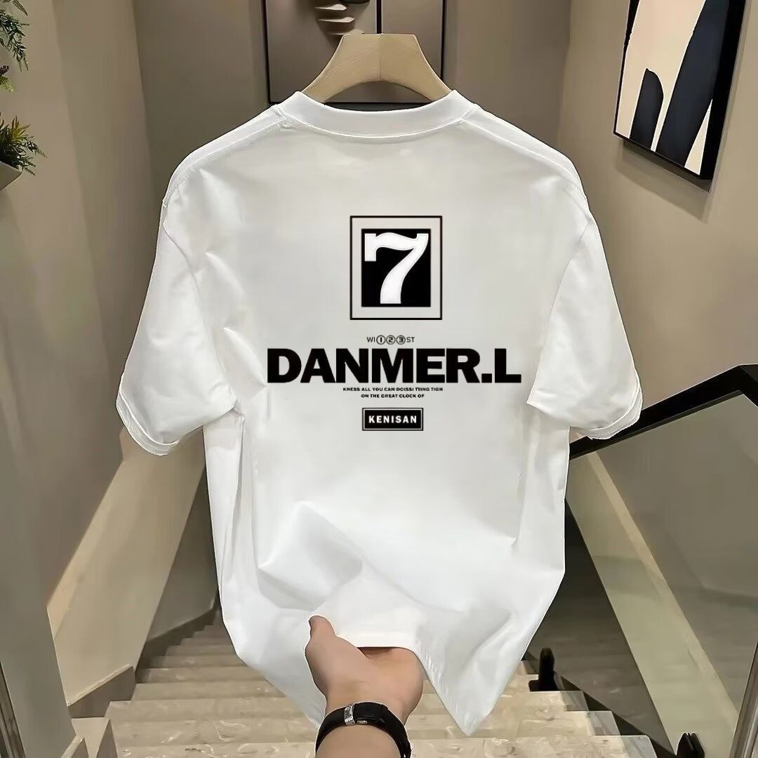 American Letter Printed Short Sleeved White Pure Cotton T-shirt, Trendy Instagram Breathable Bottom Top_voghion.com