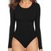 LazyZoom Autumn Winter Round Neck Tight Base Layer Yoga Jumpsuit Aerial Exercise Training Bodysuit_voghion.com