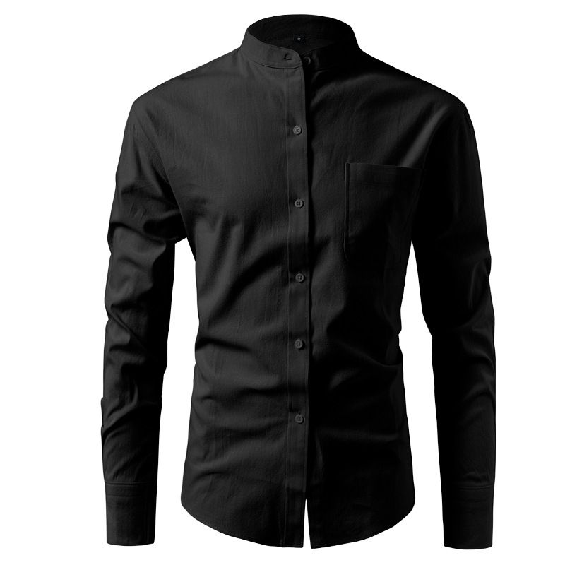 Men's Clothing New Stand Up Collar Shirt Long Sleeved Pure Cotton Men's Casual Linen Shirt Men's Trendy_voghion.com