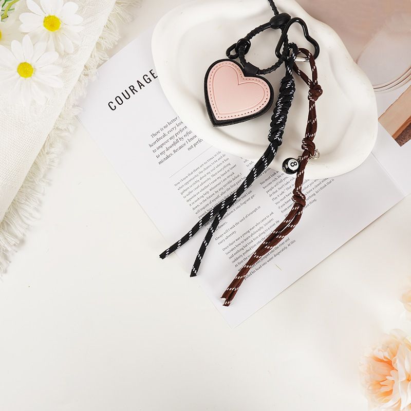 Taschenanhänger, neue Tasche, zum Aufhängen, Liebestaschenanhänger, rosa, pfirsichfarbenes Herz, geflochtenes Seil, Schlüsselband, Leder, Schlüsselanhänger_voghion.com