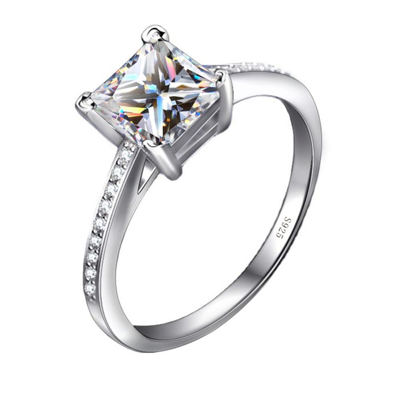 Tancise 1.2CT Princess Cut Moissanite Engagement Ring D Color Solitaire Diamond Promise Bridal Wedding   Silver Jewelry_voghion.com