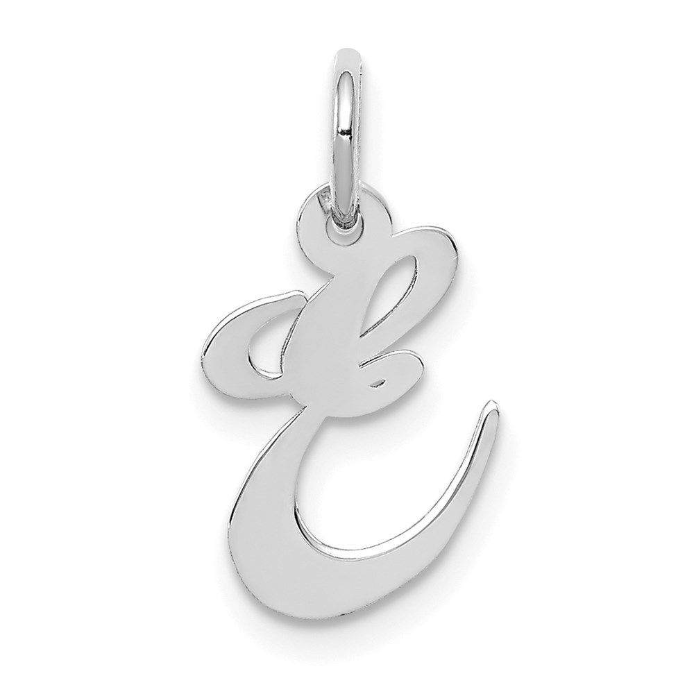 14k White Gold Small Fancy Script Letter E Initial Charm_voghion.com