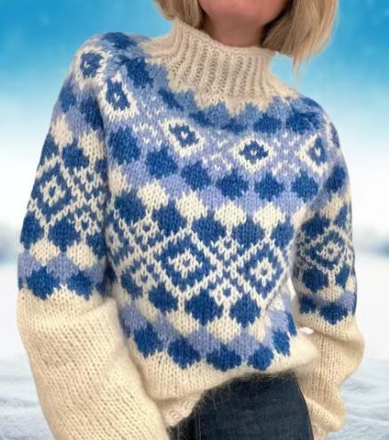 Pull en tricot à col montant pour femme, coupe ample, style décontracté et de bureau_voghion.com