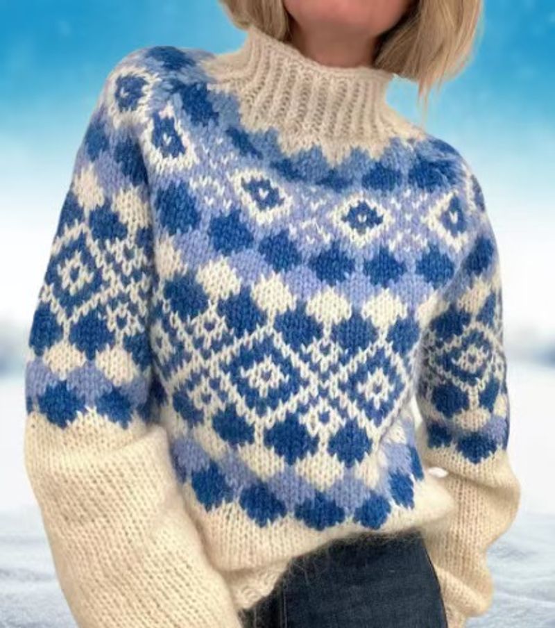 Damenbekleidung, modischer Strickpullover mit hohem Halsausschnitt, Farbblock, lockere Passform, Pullover-Tunika-Oberteil für Freizeit- und Bürokleidung_voghion.com