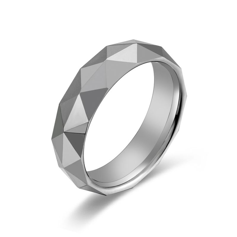 Anel de aço de tungstênio com corte de diamante Anel masculino de ouro de tungstênio com corte de diamante Jóias masculinas simples de metal precioso da moda_voghion.com