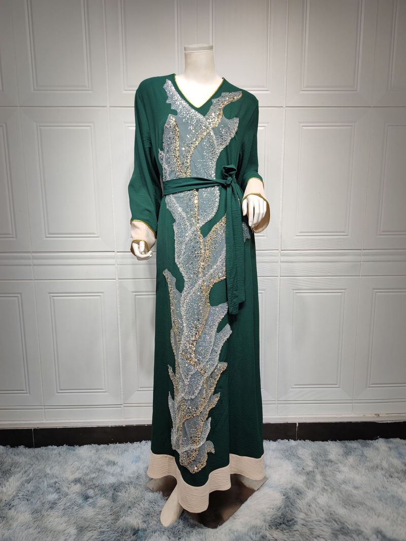 Women's Muslim abaya sequin embroidery fashion women's Arabic dress family casual_voghion.com