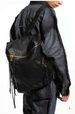 Black Stone Folding Sheepskin Soft Backpack Portable Large Capacity Backpacks_voghion.com
