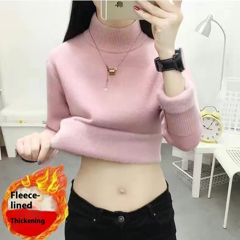 Maglione in velluto a collo alto da donna, strato inferiore per maglione spesso e morbido, abbinato a un caldo e sottile_voghion.com