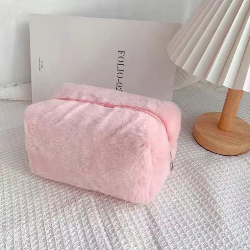 Borsa cosmetica in peluche, colore macaron, dolce, grande capacità, borsa portaoggetti, colore alto, valore_voghion.com