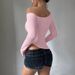 Cross Border Foreign Trade Solid Color Oblique Collar Off Shoulder Sweater European And American Autumn And Winter Threaded Slim Design Sweater_voghion.com