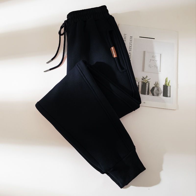 Schwarz für Damen, Frühling und Herbst, dünne neue lockere Jogger-Freizeithose, Haremshose in großer Winterfleece-Jogginghose_voghion.com