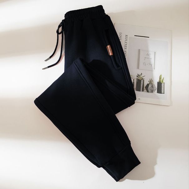 Schwarz für Damen, Frühling und Herbst, dünne neue lockere Jogger-Freizeithose, Haremshose in großer Winterfleece-Jogginghose_voghion.com