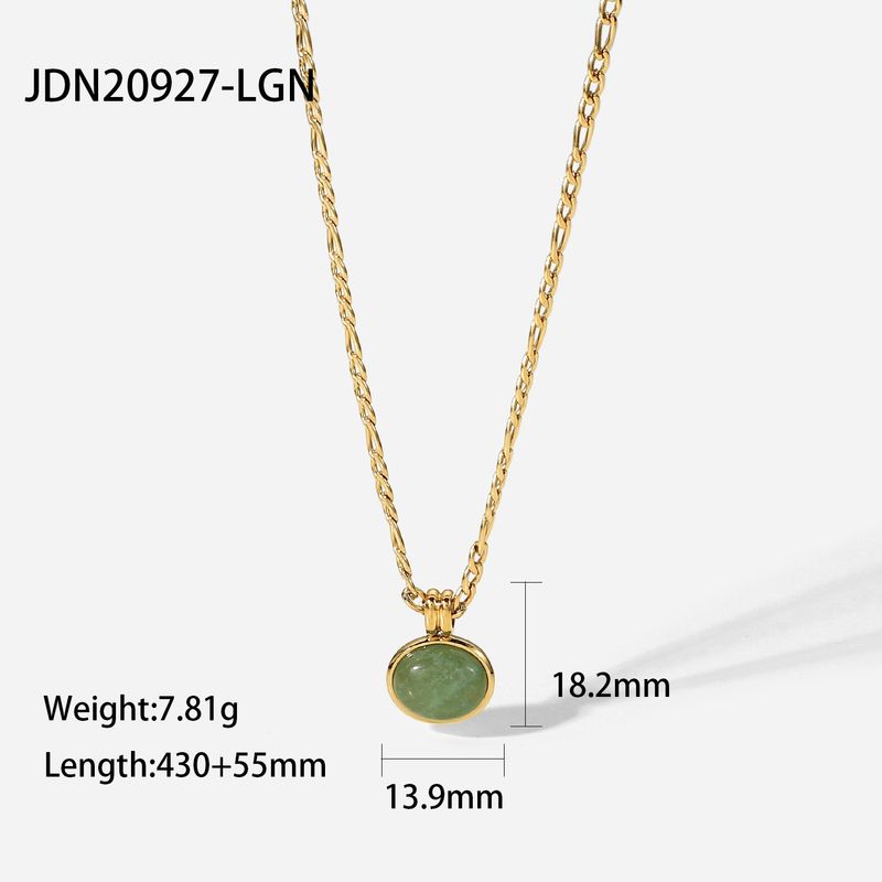 14K Grüne Dongling-Jade-Halskette mit rundem Figaro-Anhänger aus Edelstahl und vergoldeter Halskette für Damen_voghion.com