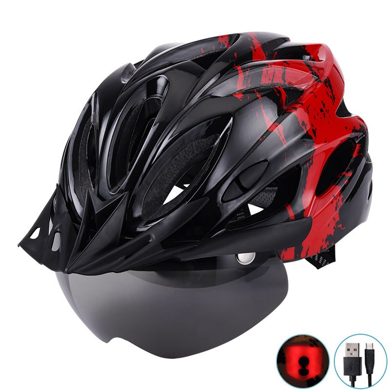 Magnetic Goggles Helmet With Brim And USB Charging Light, Removable Bicycle Riding Helmet Integrated_voghion.com