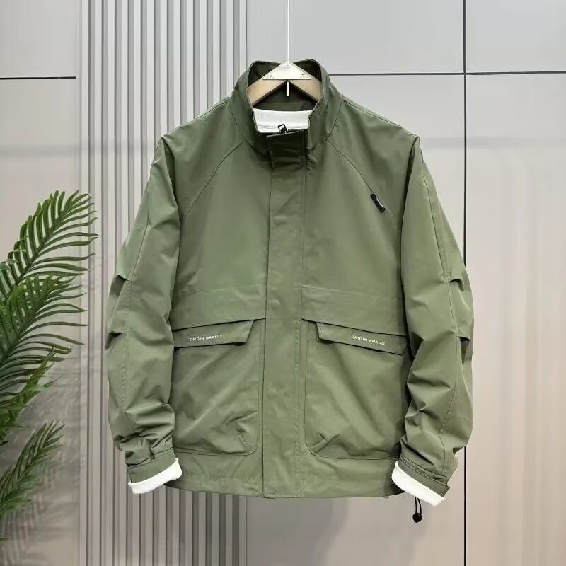 Stand collar jacket, men's spring new style jacket, trendy casual workwear, upper clothes, spring and autumn large pocket jacket_voghion.com