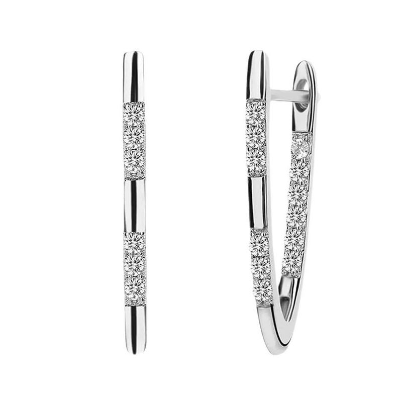 Orecchini a forma di U con rivestimento in oro rosa e platino e cristalli bianchi di Alloy per ragazze, donne e uomini_voghion.com