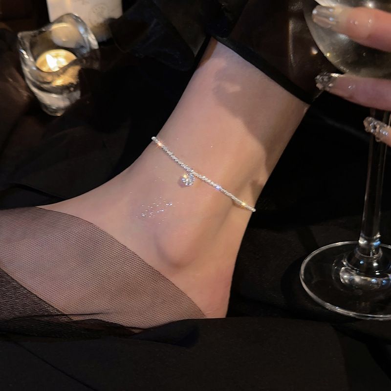 Squisita cavigliera in argento con diamanti flash da donna, accessori per cavigliere dal design di nicchia di fascia alta 2024, nuova marea primaverile_voghion.com